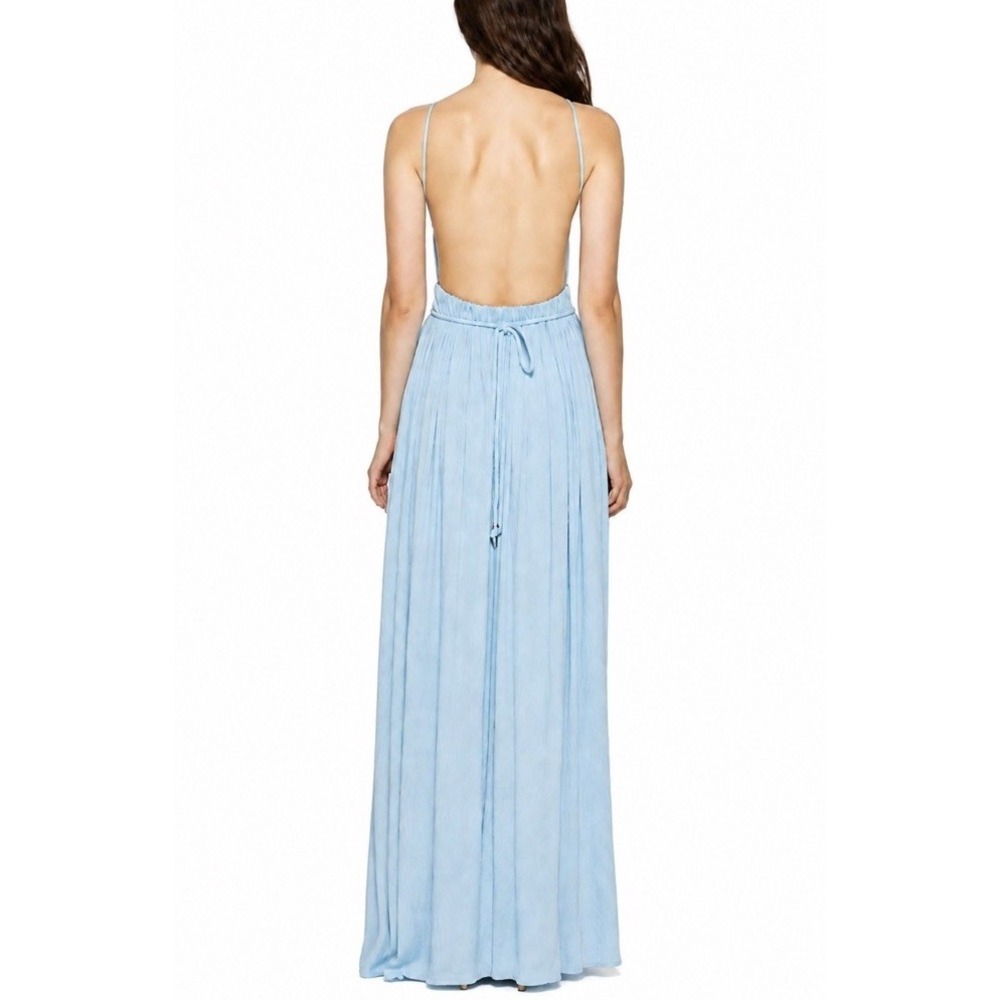 NWT Johnathan SIMKHAI Lillee Open Back Maxi Dress Blue Plisse Gown Size Small - Picture 2 of 11